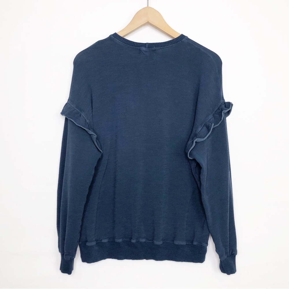 Monrow Blue Ruffled shoulder Sweatshirt - Picture 2 of 10